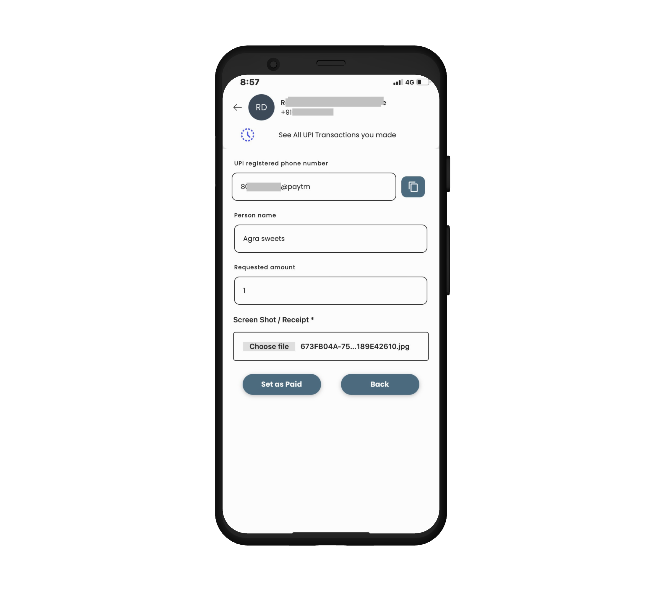 Payment details form